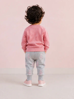BloomUp Pink Teddy Bear Sweatshirt & Grey Jogger Set for boys – Soft Fleece Kids Winter Co-ord Outfit