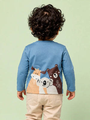 BloomUp Blue Positive Thinking Bear Patch Full Sleeve T-Shirt for Kids – Soft Cotton Daily Wear Top for Boys & Girls