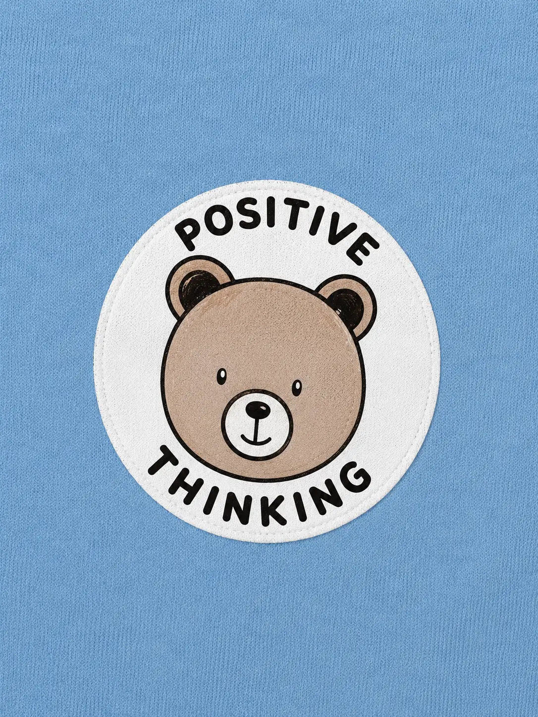 BloomUp Blue Positive Thinking Bear Patch Full Sleeve T-Shirt for Kids – Soft Cotton Daily Wear Top for Boys & Girls