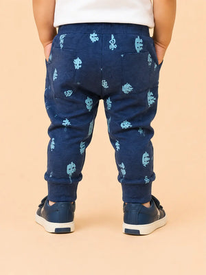 BloomUp Navy Blue Space Print Jogger Pants for Baby Boys – Soft Cotton Casual Bottomwear
