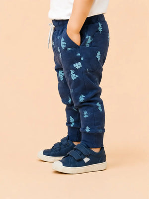 BloomUp Navy Blue Space Print Jogger Pants for Baby Boys – Soft Cotton Casual Bottomwear