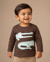 BloomUp Brown Crocodile Graphic Kids T-Shirt – Soft Cotton Full Sleeve Casual Wear Tee