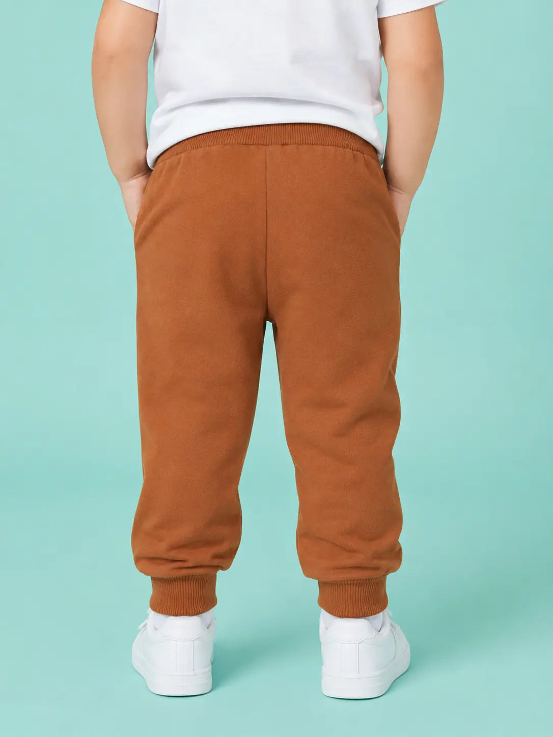 BloomUp Rust Brown Graphic Jogger Pants for Baby Boys – Soft Cotton Winter Track Pants