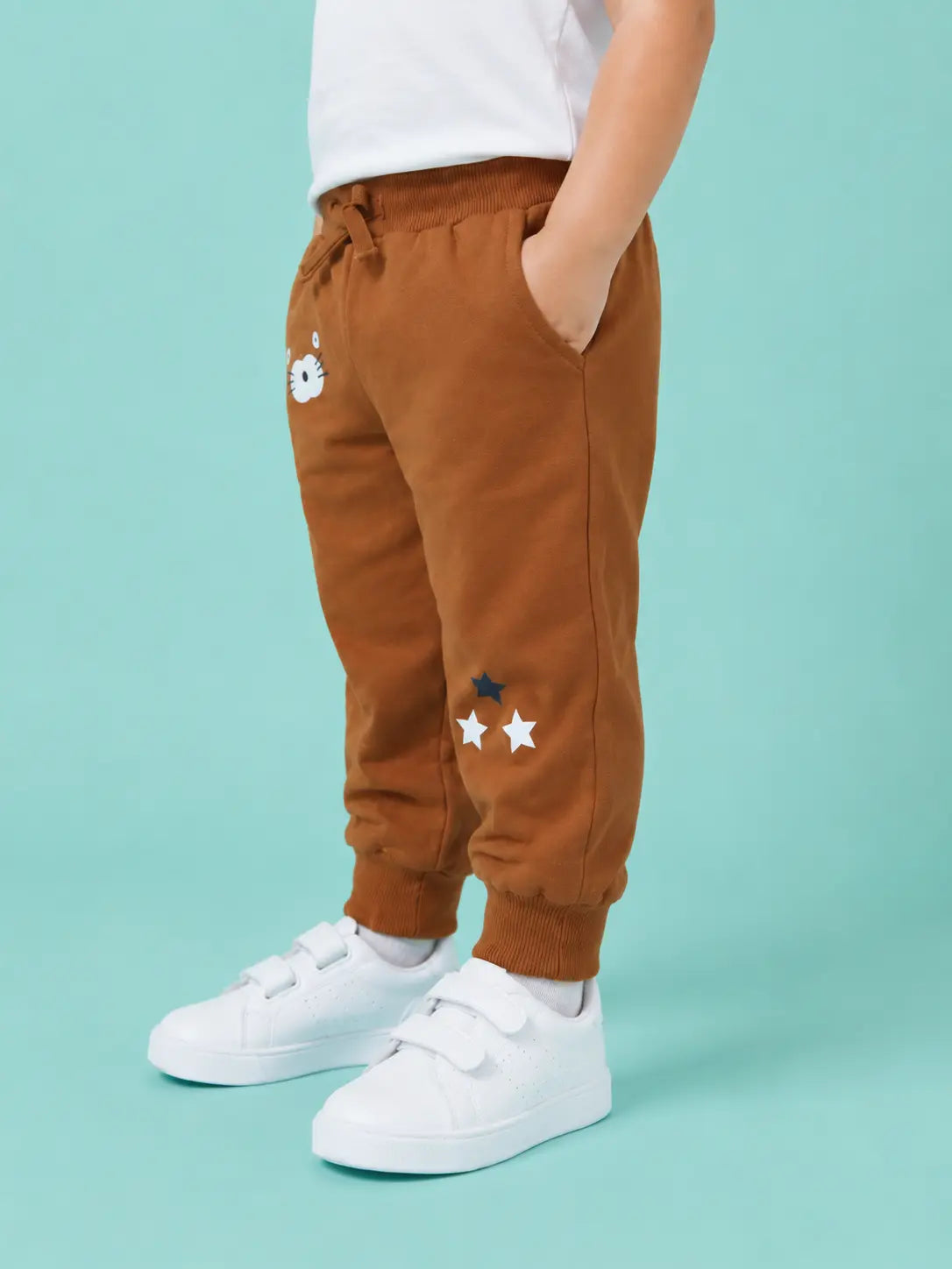 BloomUp Rust Brown Graphic Jogger Pants for Baby Boys – Soft Cotton Winter Track Pants
