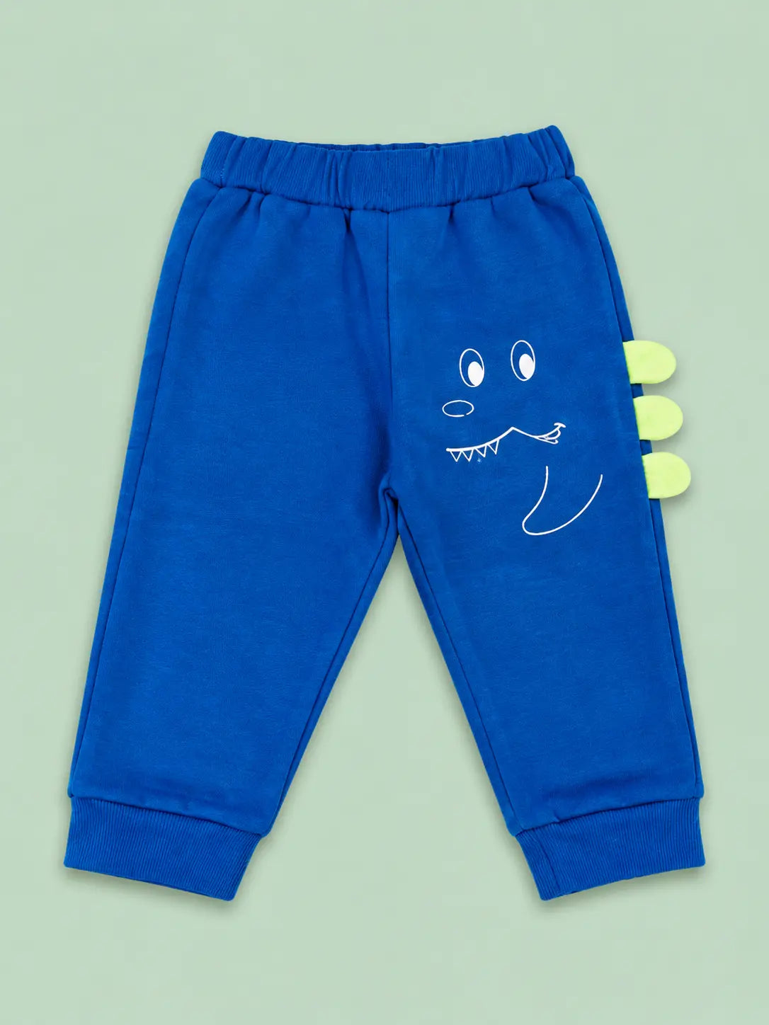 BloomUp Royal Blue Dinosaur Graphic Jogger Pants for Baby Boys – Soft Cotton Casual Bottomwear