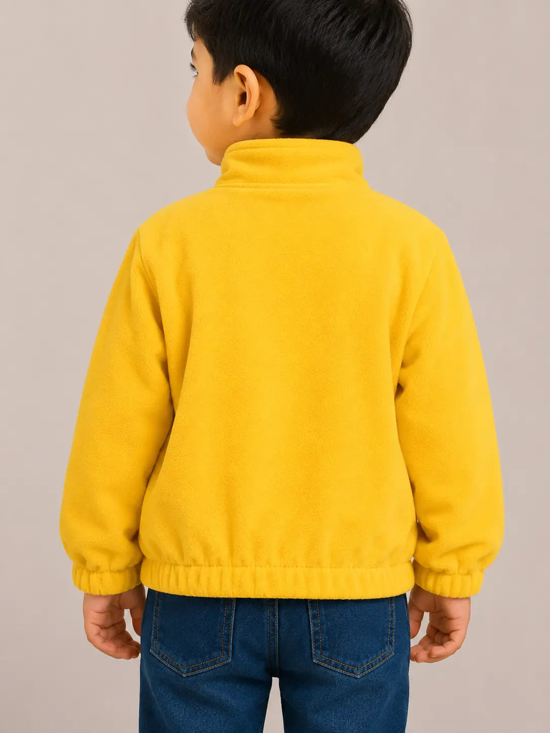 BloomUp Yellow Bear Graphic Half-Zip Sweatshirt for Kids – Soft Textured Winter Wear Pullover with Front Pocket