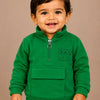 Green Bear Graphic Half-Zip Sweatshirt for Kids – Soft Winter Wear Pullover with Front Pocket