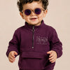 Deep Plum Half-Zip Fleece Hoodie for Kids – Soft Winter Sweatshirt with Kangaroo Pocket Cozy Casual Wear