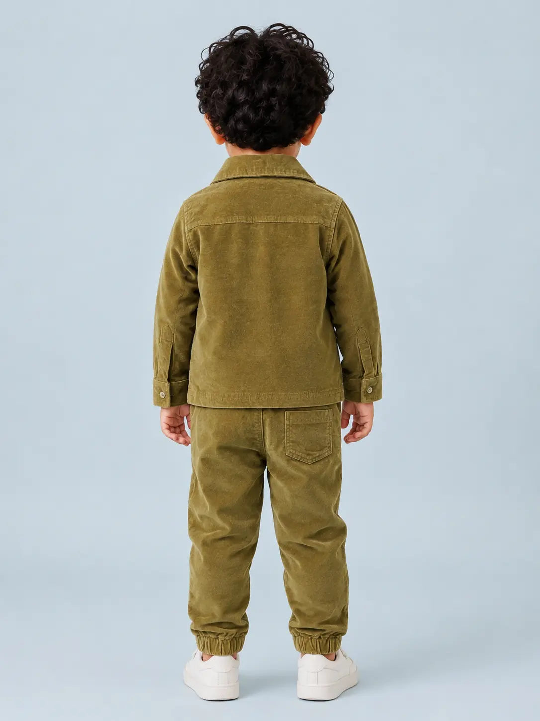 BloomUp Olive Corduroy Shirt Jacket & Jogger Set for Kids – Soft Cotton Blend Utility Co-ord Outfit for Boys & Girls