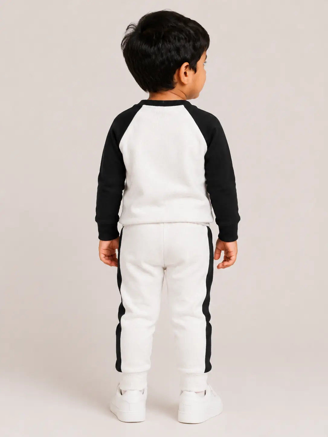 BloomUp Black & White Raglan Co-ord Set for Kids – Soft Cotton Casual Wear Sweatshirt & Jogger Outfit