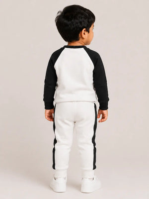 BloomUp Black & White Raglan Co-ord Set for Kids – Soft Cotton Casual Wear Sweatshirt & Jogger Outfit