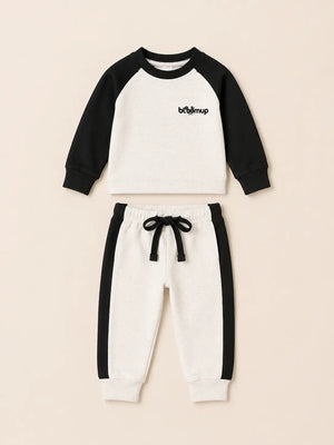 BloomUp Black & White Raglan Co-ord Set for Kids – Soft Cotton Casual Wear Sweatshirt & Jogger Outfit