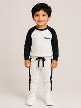 BloomUp Black & White Raglan Co-ord Set for Kids – Soft Cotton Casual Wear Sweatshirt & Jogger Outfit