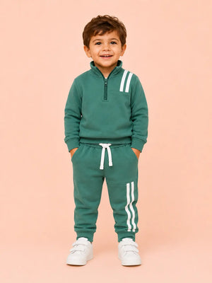 BloomUp Sage Green Track Co-ord Set for Baby Boys – Half Zip Sweatshirt & Jogger Pants Set