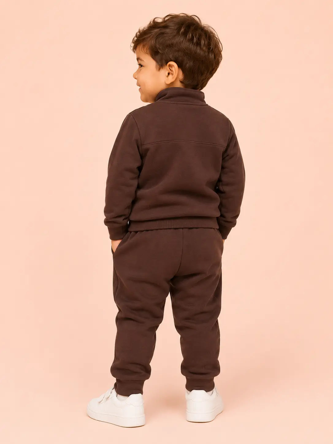 BloomUp Chocolate Brown Track Co-ord Set for Baby Boys – Half Zip Sweatshirt & Jogger Pants Set
