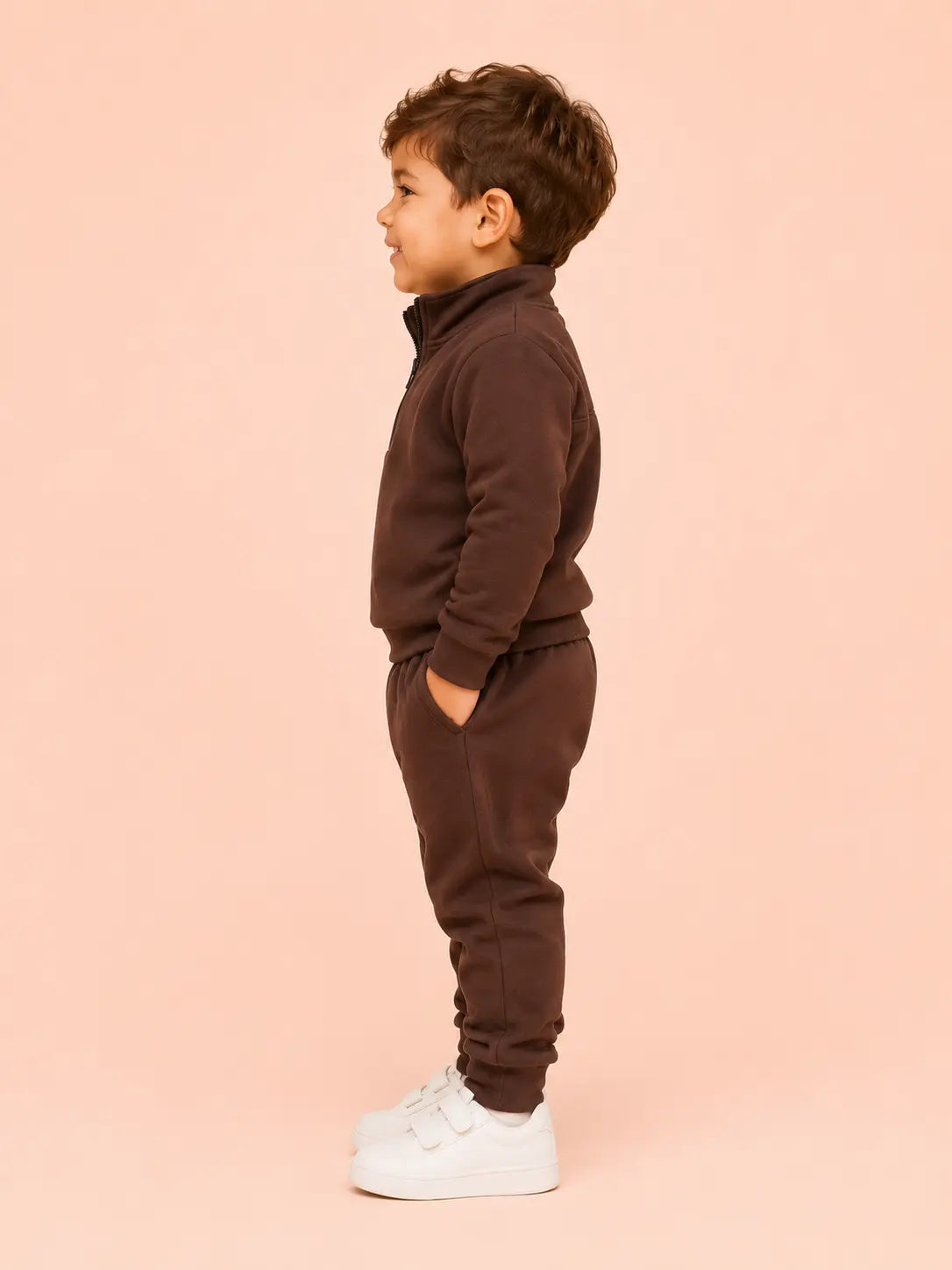 BloomUp Chocolate Brown Track Co-ord Set for Baby Boys – Half Zip Sweatshirt & Jogger Pants Set