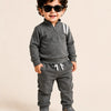 Charcoal Grey Quarter Zip Sweatshirt & Jogger Set for Kids – Soft Fleece Winter Co-ord Outfit