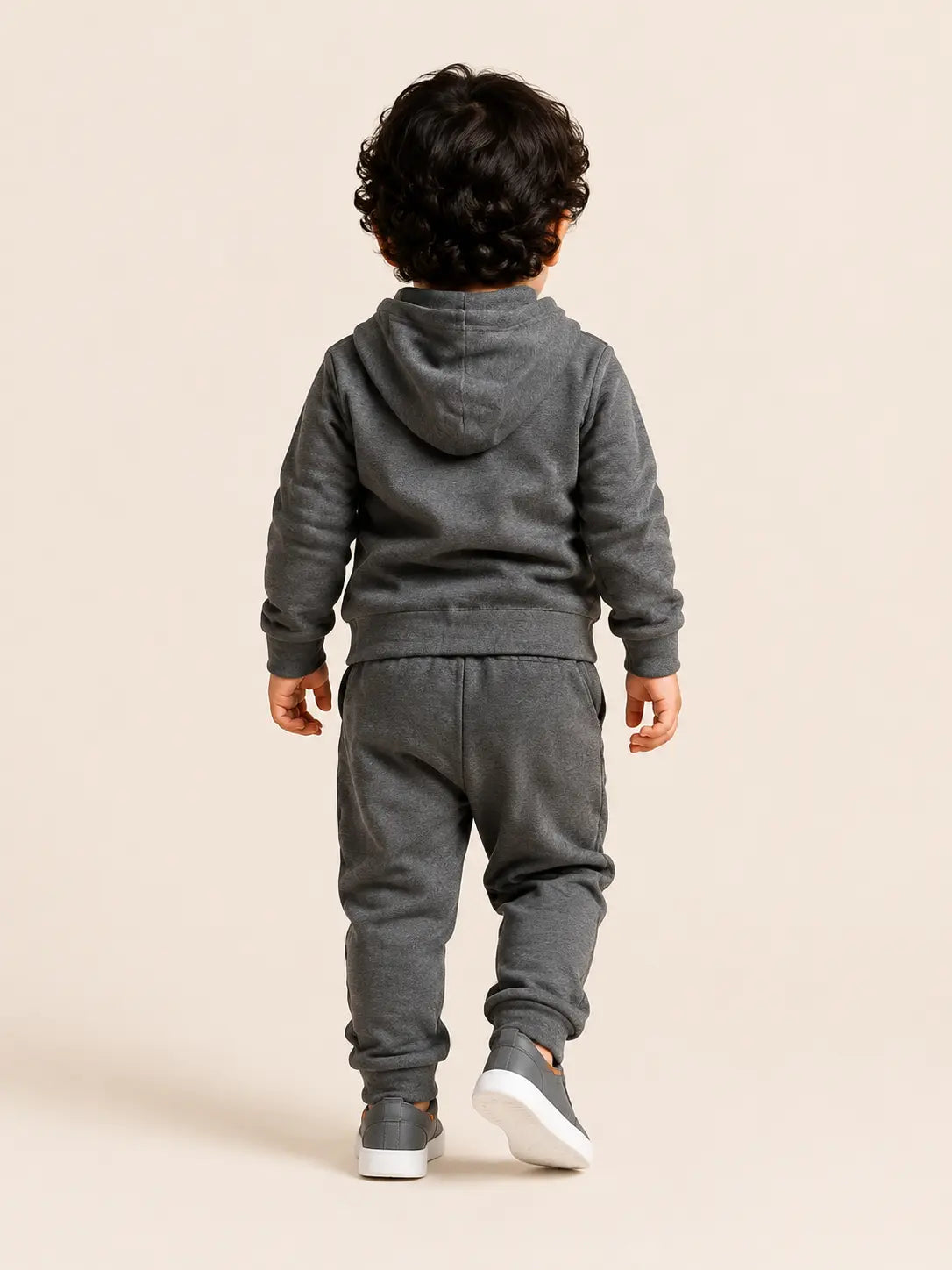 BloomUp Charcoal Grey Quarter Zip Sweatshirt & Jogger Set for Kids – Soft Fleece Winter Co-ord Outfit