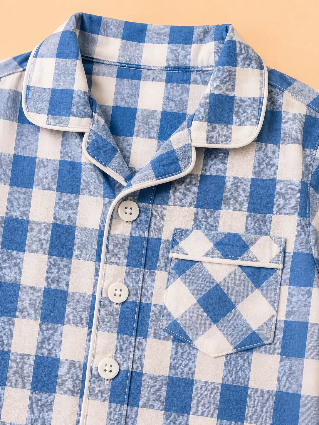 BloomUp Blue Checkered Night Suit Set for Kids – Soft Cotton Pajama Style Shirt & Pant Co-ord Sleepwear Outfit