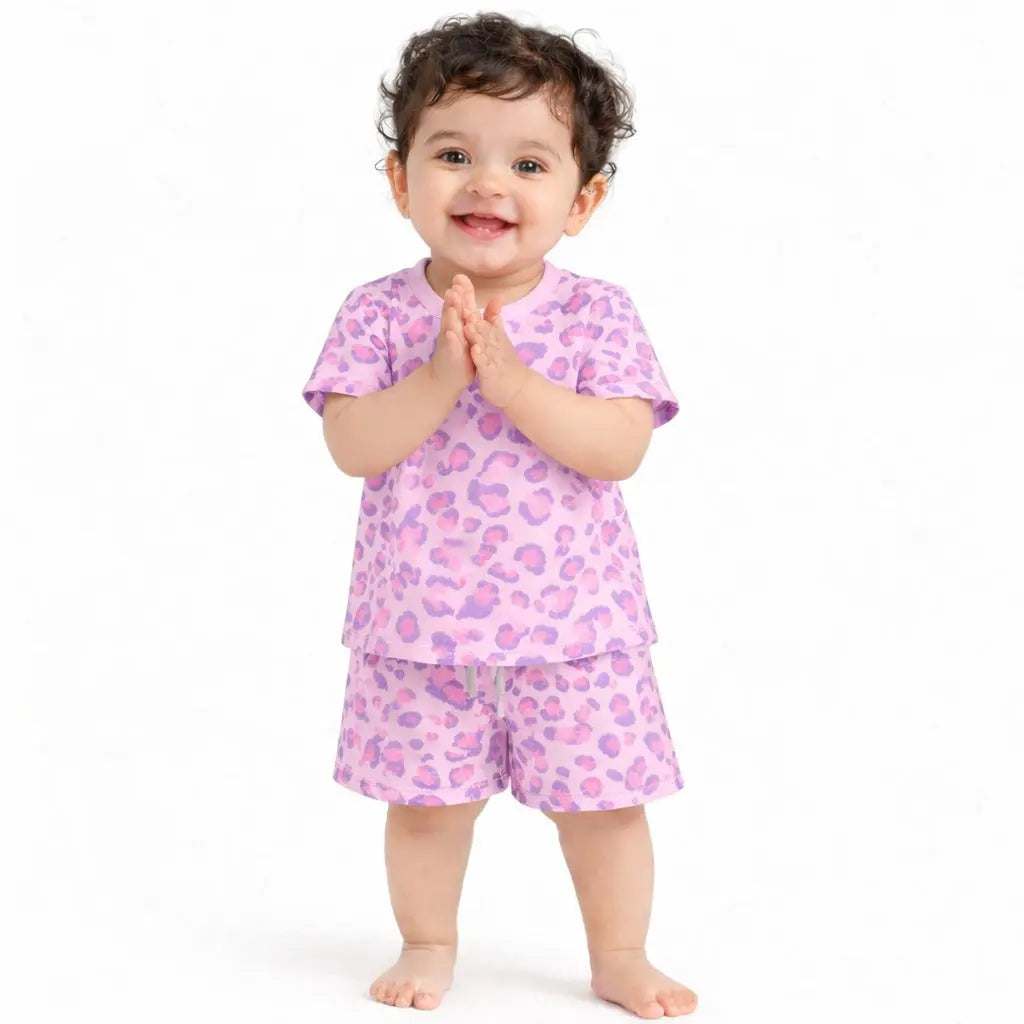 Beige Leopard Print Kids Co-ord Set – Cotton T-Shirt & Shorts Trendy Summer Outfit for Boys BloomUp