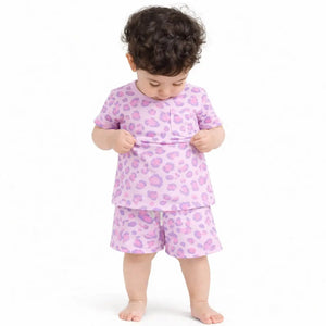 Beige Leopard Print Kids Co-ord Set – Cotton T-Shirt & Shorts Trendy Summer Outfit for Boys BloomUp