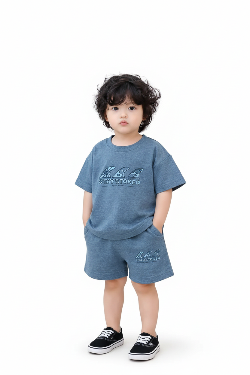 Bloomup Baby Boys Graphic T-Shirt & Shorts Set – “Stay Stoked” Cotton Toddler Co-Ord Outfit | Kids Casual Summer Wear Bloom Up