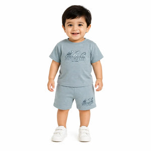 Blue Graphic T-Shirt & Shorts Kids Co-ord Set – Soft Cotton Summer Wear for Boys BloomUp
