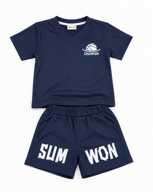 Boys Navy Shirt And Shorts Soft Cotton Clothing Set BloomUp