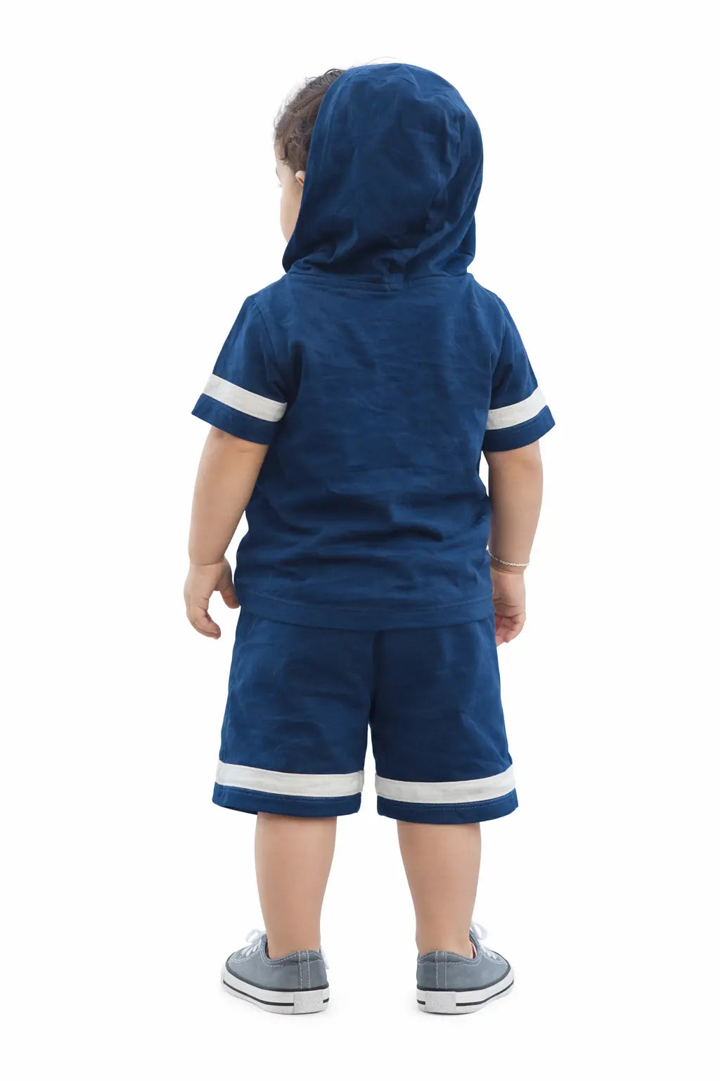 Kids Navy Blue Hooded T-Shirt & Shorts Co-ord Set BloomUp
