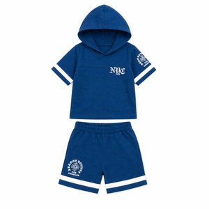 Kids Blue Hooded T-Shirt & Shorts Co-ord Set BloomUp