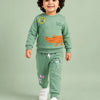Green “Club Safari” Animal Print Sweatshirt & Jogger Set for Kids – Soft Cotton Co-ord Winter Wear Outfit