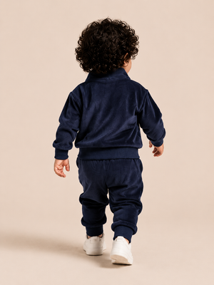 Navy Blue Velour Co-ord Set for Boys – Soft Full Sleeve Sweatshirt & Jogger Pants Set BloomUp