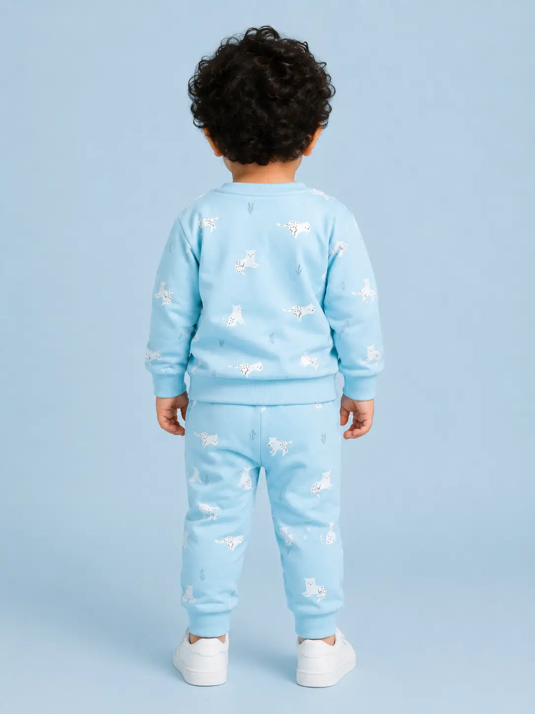 BloomUp Sky Blue Animal Print Sweatshirt & Jogger Set for Kids – Soft Cotton Blend Co-ord Outfit for Boys & Girls