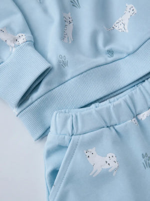 BloomUp Sky Blue Animal Print Sweatshirt & Jogger Set for Kids – Soft Cotton Blend Co-ord Outfit for Boys & Girls