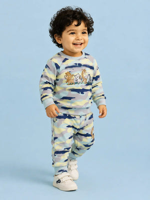 BloomUp Pastel Camo Safari Animal Sweatshirt & Jogger Set for Kids – Soft Cotton Blend Co-ord Outfit for Boys & Girls