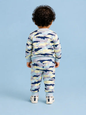 BloomUp Pastel Camo Safari Animal Sweatshirt & Jogger Set for Kids – Soft Cotton Blend Co-ord Outfit for Boys & Girls