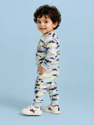 BloomUp Pastel Camo Safari Animal Sweatshirt & Jogger Set for Kids – Soft Cotton Blend Co-ord Outfit for Boys & Girls