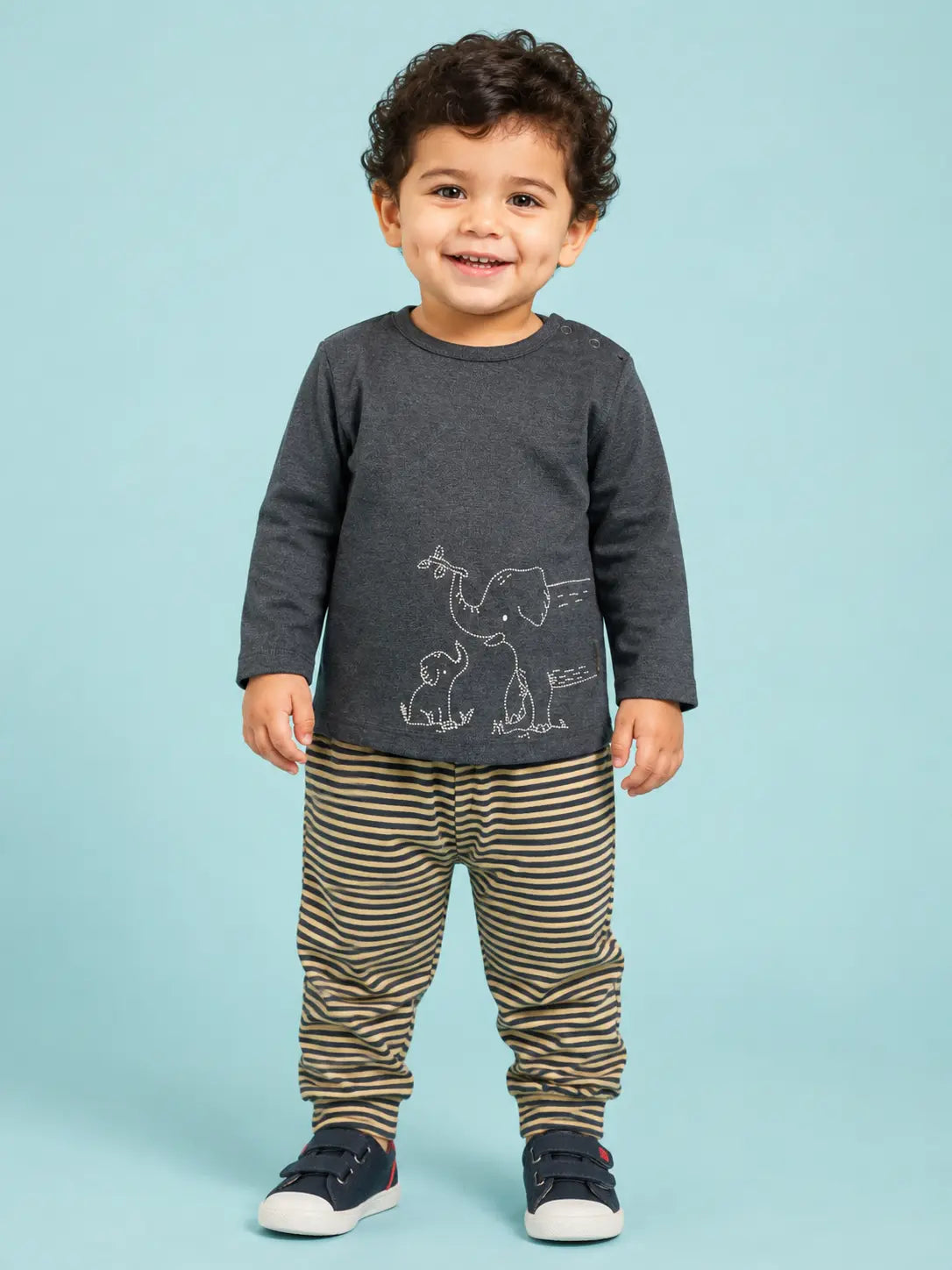BloomUp Charcoal Animal Print Full Sleeve Co-ord Set for Babies