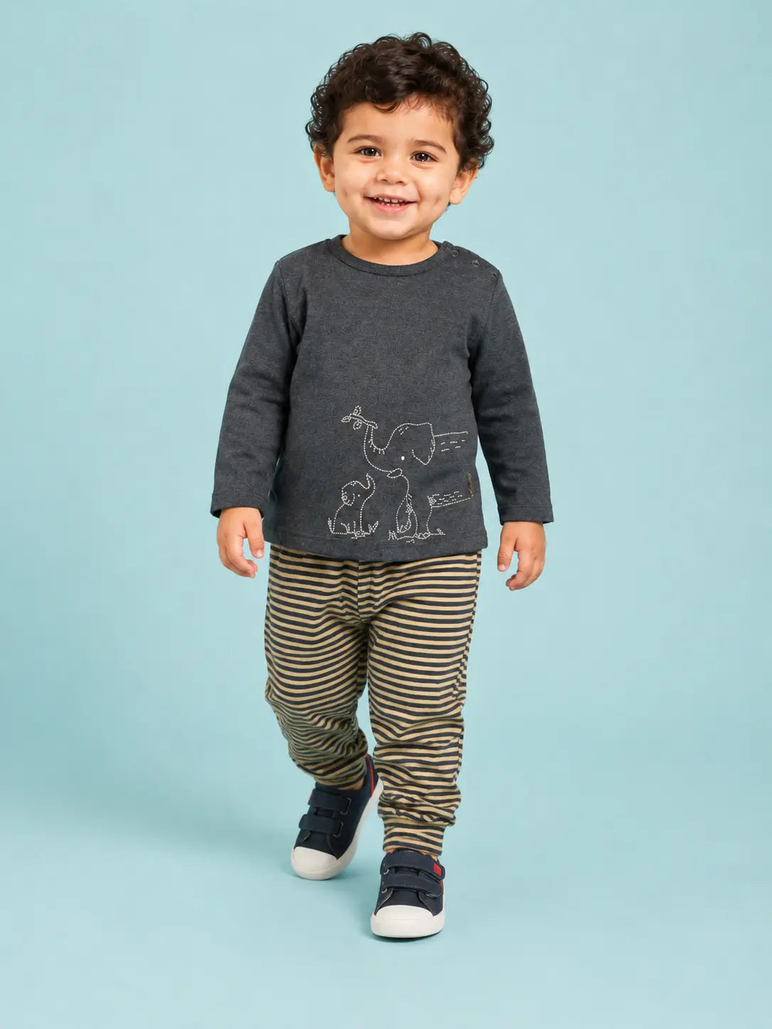 BloomUp Charcoal Animal Print Full Sleeve Co-ord Set for Babies