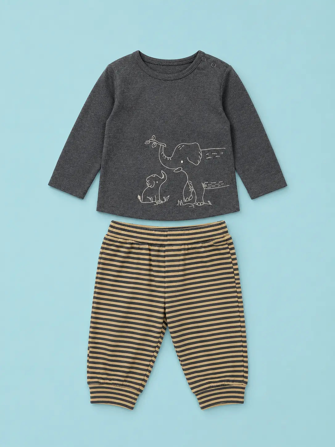 BloomUp Charcoal Animal Print Full Sleeve Co-ord Set for Babies