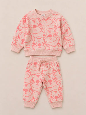 BloomUp Peach Pink Tiger Print Co-ord Set for Baby Girls – Soft Sweatshirt & Jogger Pants Kids Outfit