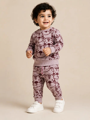 BloomUp Pink Tiger Print Co-ord Set for Baby Girls – Soft Sweatshirt & Jogger Pants Set