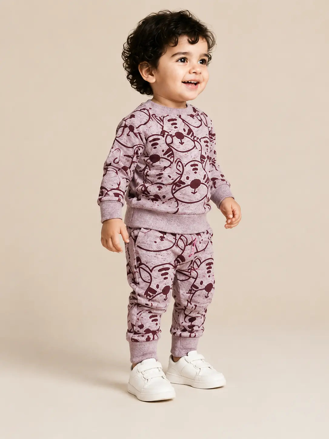 BloomUp Pink Tiger Print Co-ord Set for Baby Girls – Soft Sweatshirt & Jogger Pants Set