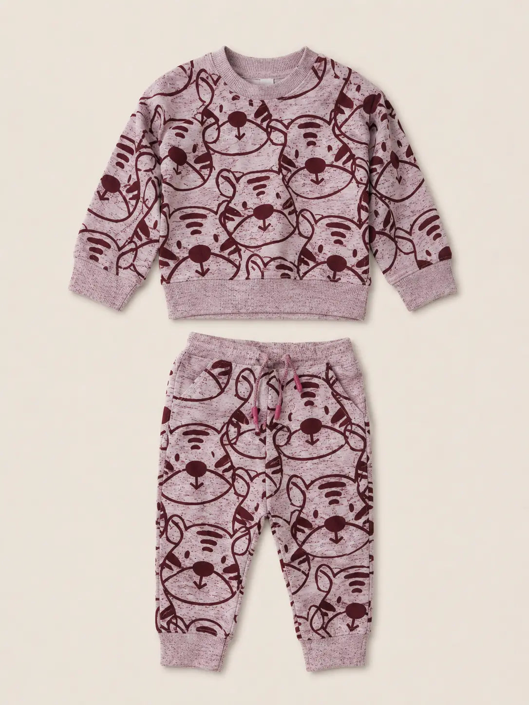 BloomUp Pink Tiger Print Co-ord Set for Baby Girls – Soft Sweatshirt & Jogger Pants Set