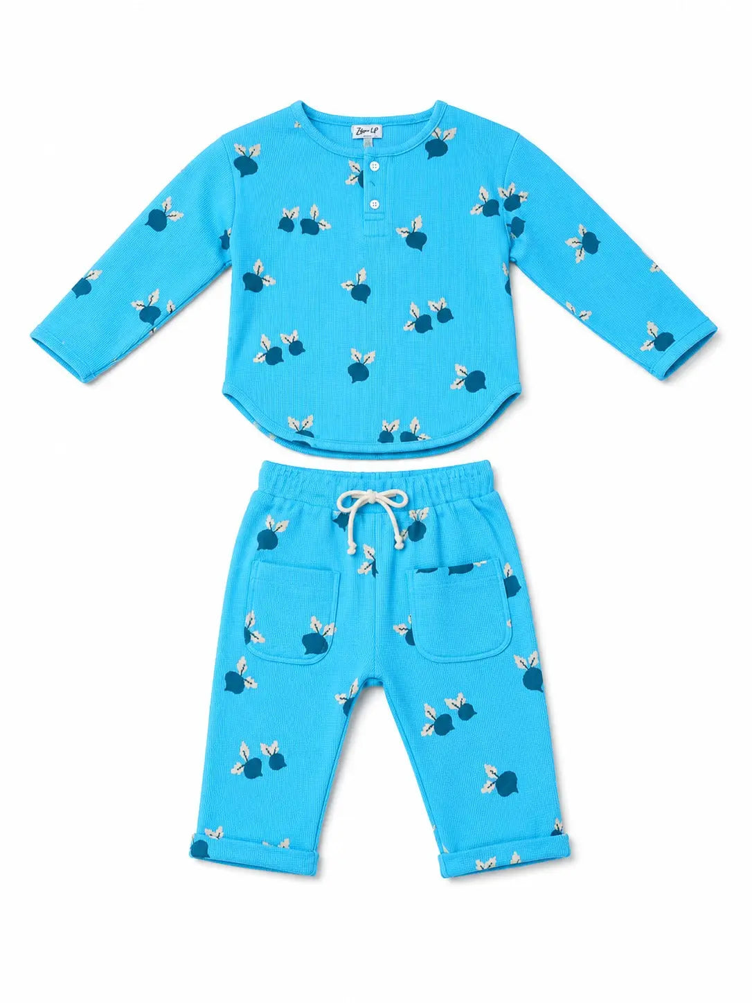BloomUp Sky Blue Printed Long Sleeve Co-ord Set for Kids – Soft Cotton Rib Toddler Outfit