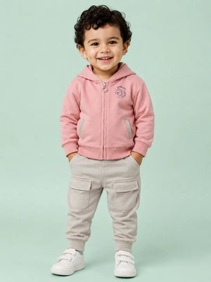 BloomUp Pink Hooded Co-ord Set for Baby Boys – Zip-Up Hoodie & Cargo Jogger Pants Set