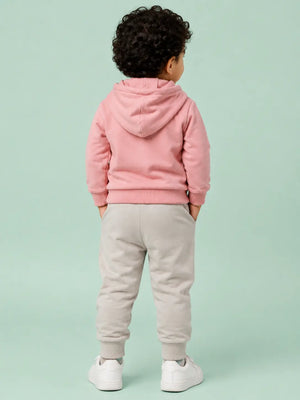 BloomUp Pink Hooded Co-ord Set for Baby Boys – Zip-Up Hoodie & Cargo Jogger Pants Set