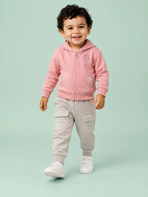 BloomUp Pink Hooded Co-ord Set for Baby Boys – Zip-Up Hoodie & Cargo Jogger Pants Set