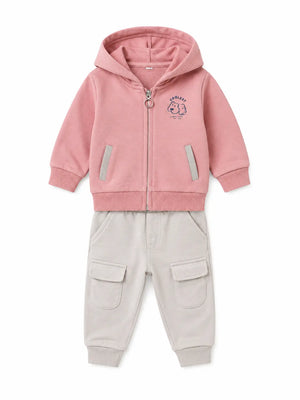 BloomUp Pink Hooded Co-ord Set for Baby Boys – Zip-Up Hoodie & Cargo Jogger Pants Set