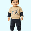 Beige & Navy Tracksuit Set for Boys – Soft Cotton Sweatshirt & Jogger Pants Winter Wear